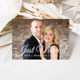 Just Married Elegante Script Wedding Custom Foto Ankündigung