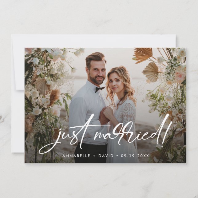 Just Married Elegantes Foto Hochzeitsankündigung Ankündigung (Vorderseite)