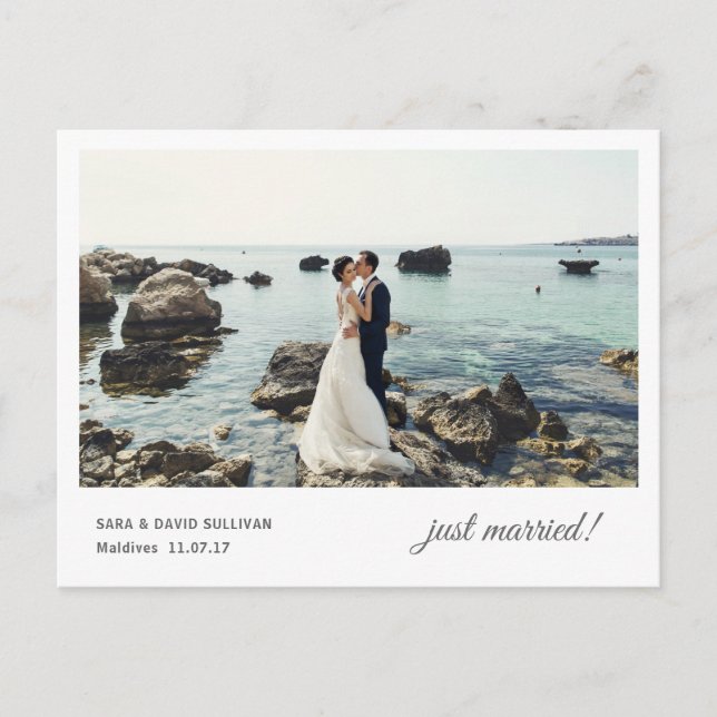 Just Married Elopement Ankündigung Postkarte (Vorderseite)