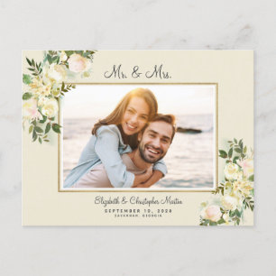 Just Married Elopement Foto Floral Elegante Rose Einladungspostkarte
