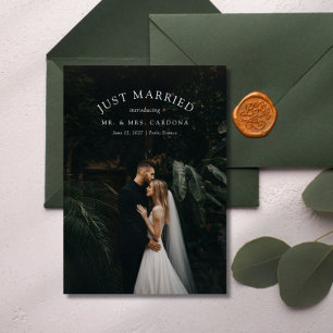 Just Married Elopement Hochzeitsankündigung Foto Ankündigung
