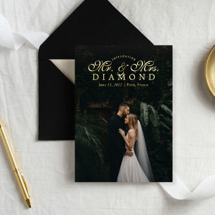 Just Married Elopement Hochzeitsankündigung Foto Folieneinladung