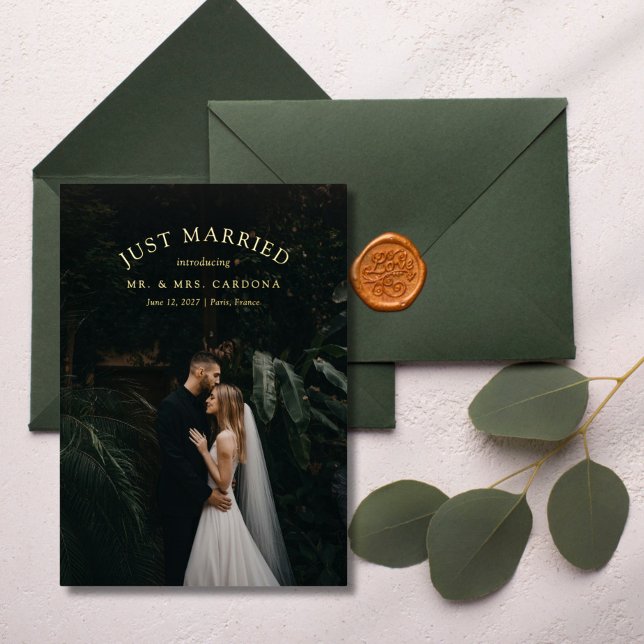 Just Married Elopement Hochzeitsankündigung Foto Folieneinladung (Von Creator hochgeladen)