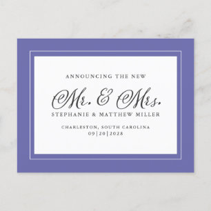 Just Married Elopement White Elegante Periwinkle Einladungspostkarte
