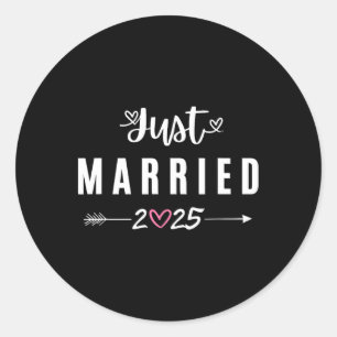 Just Married Est 2025 Flitterwochen Hochzeitspaare Runder Aufkleber