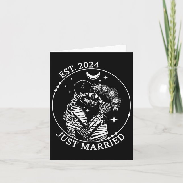Just Married Est Halloween Skeleton Paare Matchi Karte (Vorderseite)