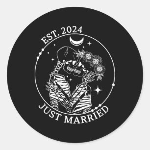 Just Married Est Halloween Skeleton Paare Matchi Runder Aufkleber