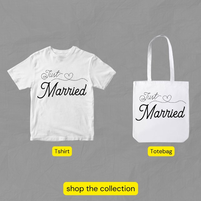 Just Married Extravagant Script Heart Newlywed T-Shirt (Von Creator hochgeladen)