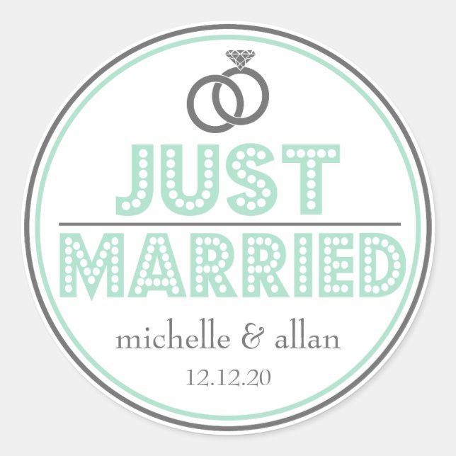 Just Married Favor Stickers (Mint Green / Gray) (Vorderseite)