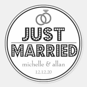 Just Married Favor Stickers (Schwarz / Grau)