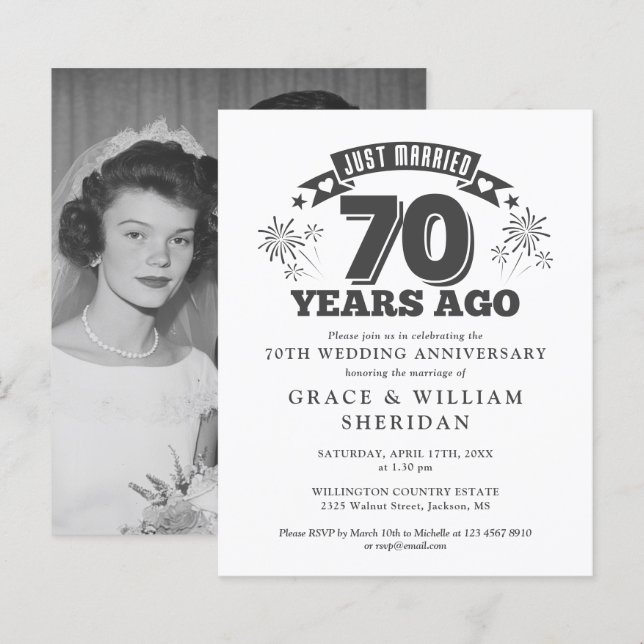 Just Married Forever 70 Jahre Foto Einladung (Vorne/Hinten)