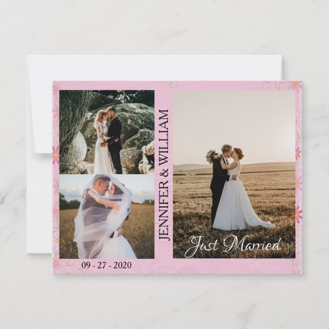 Just Married Foto Collage Hochzeitsankündigung (Vorderseite)