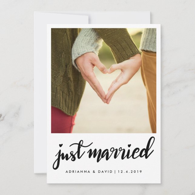 Just Married | Foto Hochzeit | Handgeschriebenes S Ankündigung (Vorderseite)