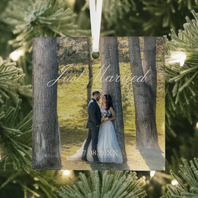 Just Married Foto Ornament Aus Glas (Insitu)