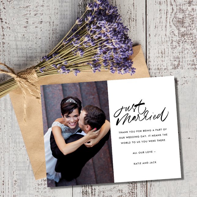 Just Married Foto Wedding Vielen Dank Postkarte (Just Married Photo Wedding Thank You Postcard)