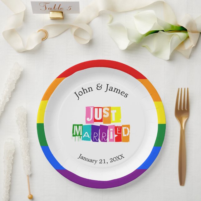 Just Married Gay Wedding Couple LGBTQ Pappteller (Hochzeit)
