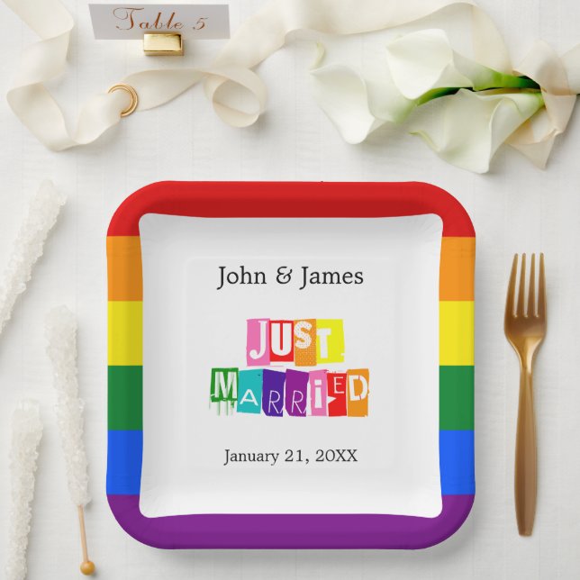 Just Married Gay Wedding Couple LGBTQ Pappteller (Hochzeit)