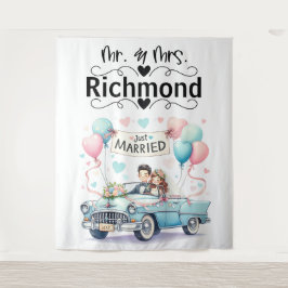 Just Married Getaway - Hintergrund für Hochzeiten Wandteppich