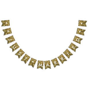 Just Married Gold White Glitzer Wedding Party Wimpelkette