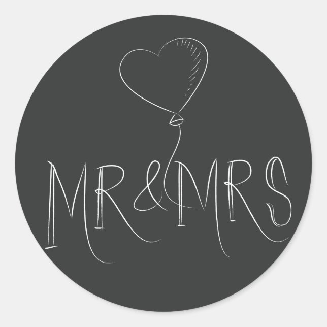 Just Married Gray Black Heart Liebe Sticke Runder Aufkleber (Vorderseite)