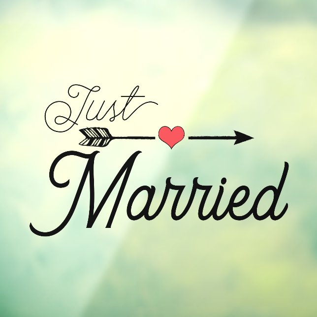 Just Married Heart Arrow Red Fensteraufkleber (Blatt 3)