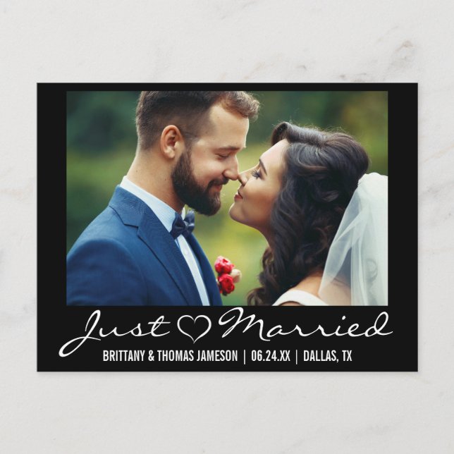 Just Married Heart Wedding Foto Postcard Ankündigungspostkarte (Vorderseite)