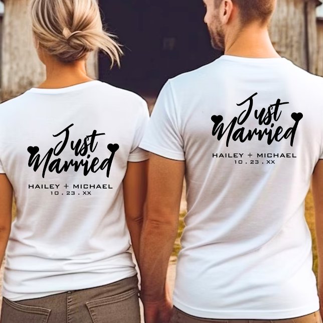 Just Married Heart Wedding Newlywed Couple T-Shirt (just married newlywed couple white t-shirt)
