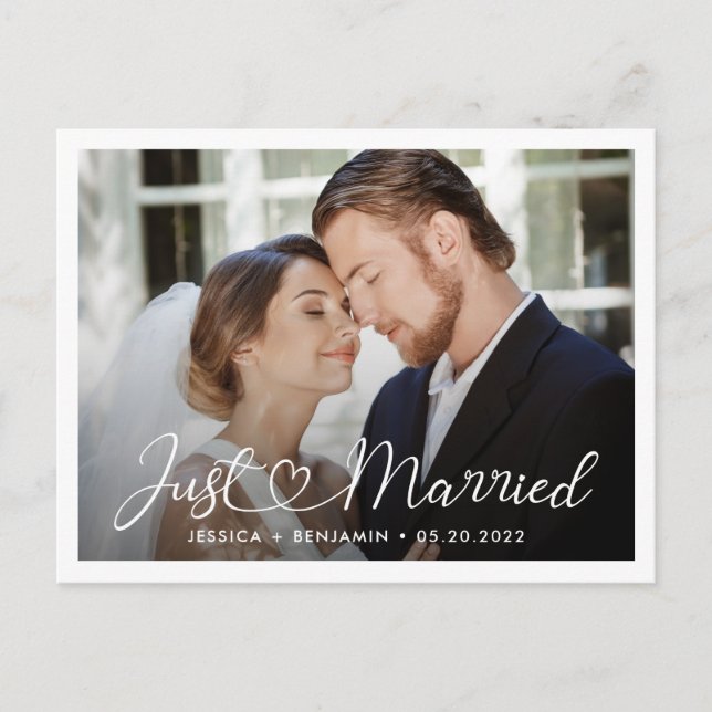 Just Married | Hochzeitsankündigung Ankündigungspostkarte (Vorderseite)