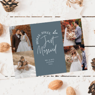 Just Married Holiday Neu verheiratetes Foto Slate Feiertagskarte