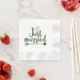 Just Married Hunter Green Serviette