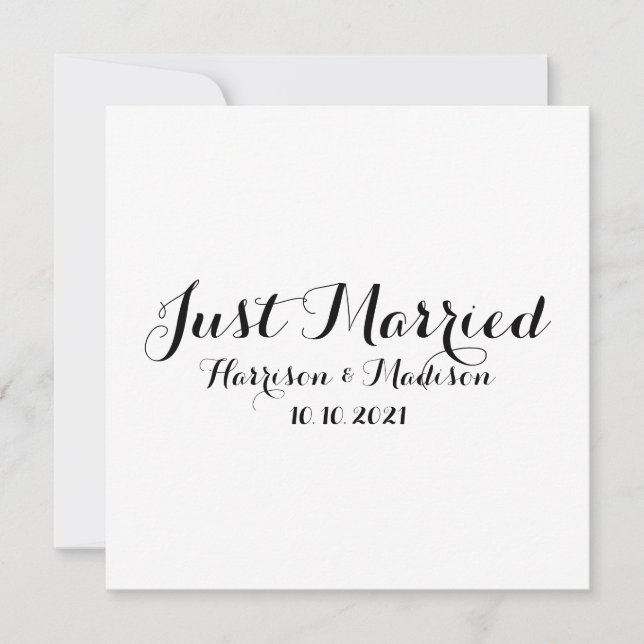 Just Married Kalligraphy Wedding Announcement Card Karte (Vorderseite)
