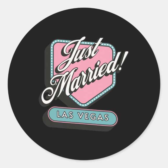 Just Married Las Vegas Wedding Bride Groom Runder Aufkleber (Vorderseite)