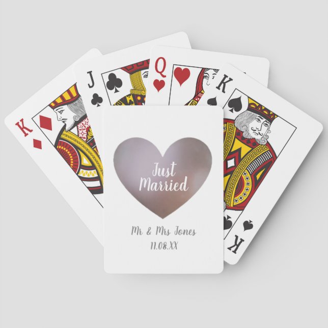 Just Married Lila Heart Spielkarten (Rückseite)