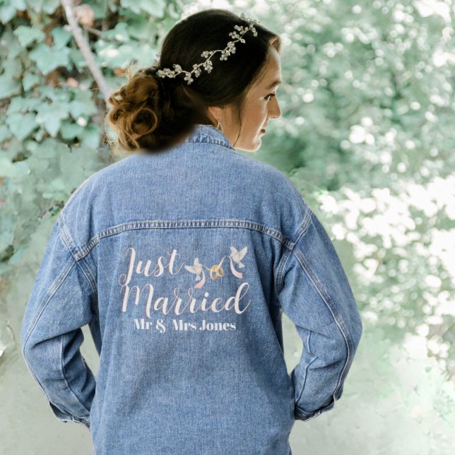 Just Married Matching Paares Flitterwochen Shirts Jeansjacke (Just Married  -  Matching couples wedding outfits)