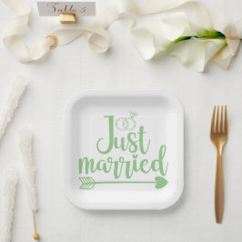 Just Married Mint Green Paper Plate Pappteller