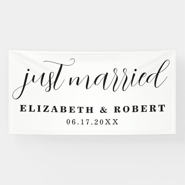 Just Married Modern Elegante Neuverheiratete Hochz Banner (Horizontal)