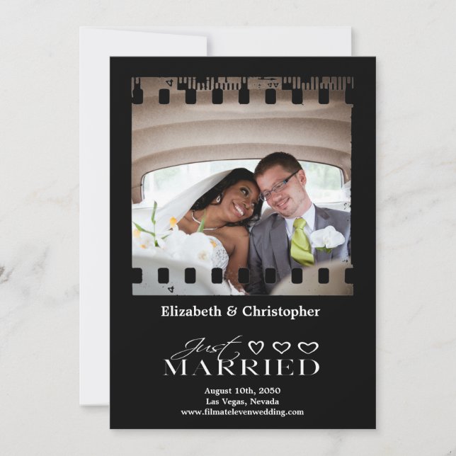 Just Married Modern Script Foto Hochzeit Save The Date (Vorderseite)