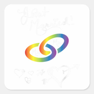 Just Married Mr & Mr. Gay Marriage Rainbow Rings G Quadratischer Aufkleber