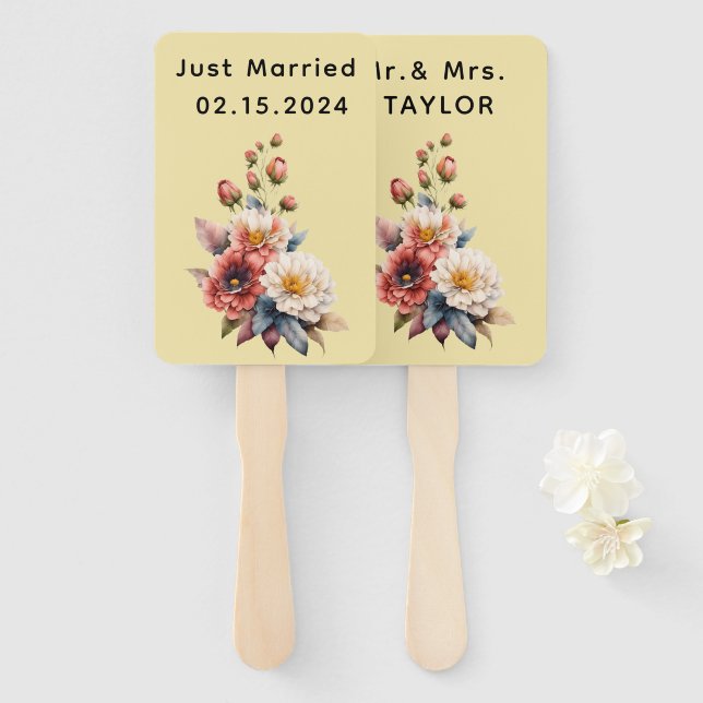 Just Married Mr. & Mrs. | Hochzeitsflormonogramm Fächer (Vorne und Hinten)