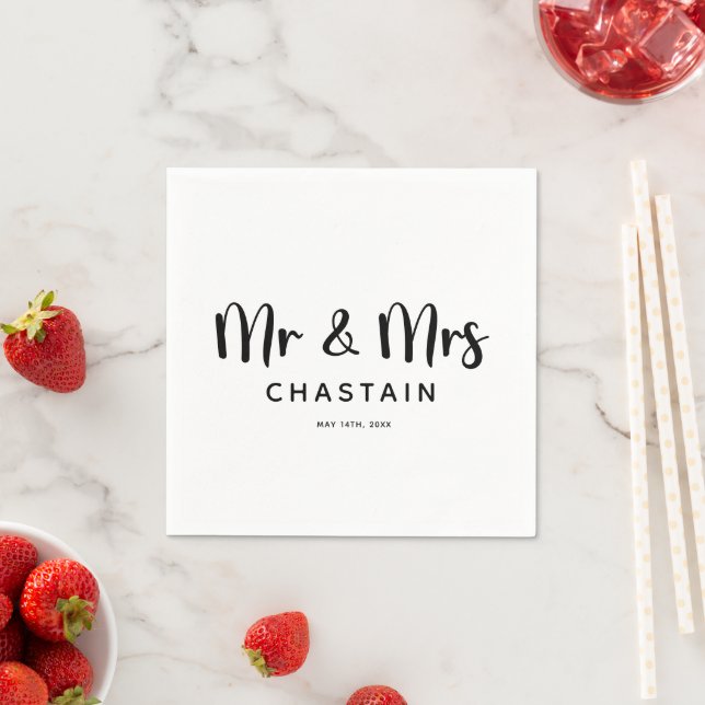 Just Married Mr. & Mrs. | Hochzeitsmonogramm Serviette (Beispiel)