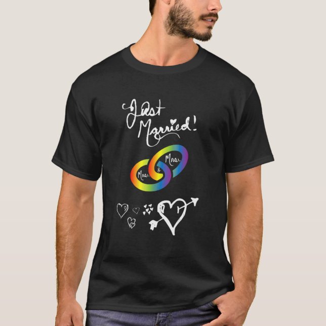 Just Married Mrs. Gay Wedding Verlobung T-Shirt (Vorderseite)