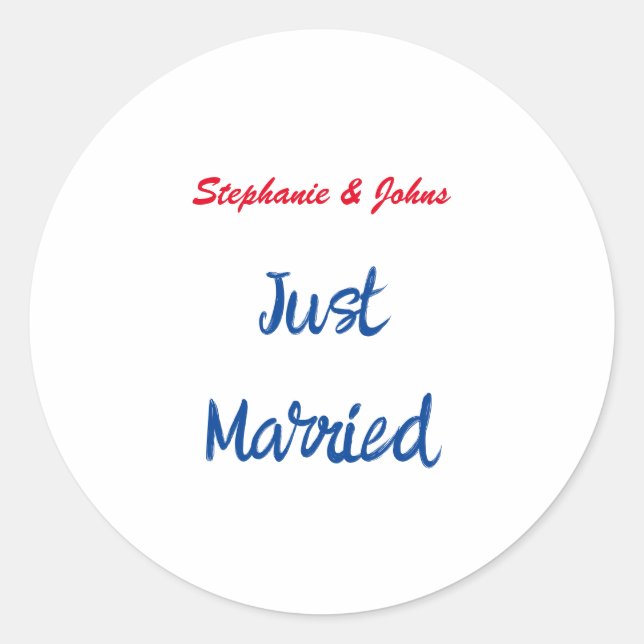 Just Married Newlyweds Individuelle Name Wedding Runder Aufkleber (Vorderseite)