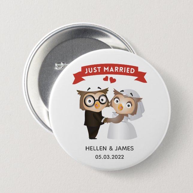 Just Married Owl Hochzeit Button (Vorne & Hinten)