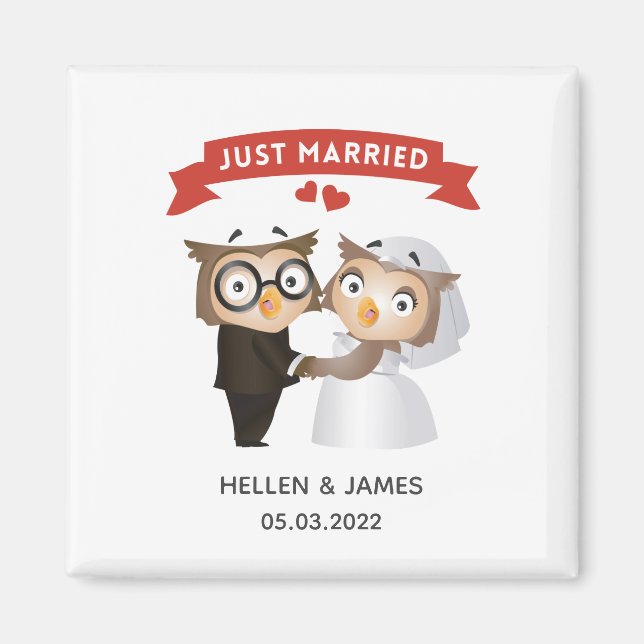 Just Married Owl Hochzeit Magnet (Vorne)