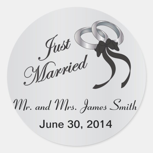 Just Married | Personalisieren Runder Aufkleber (Vorderseite)