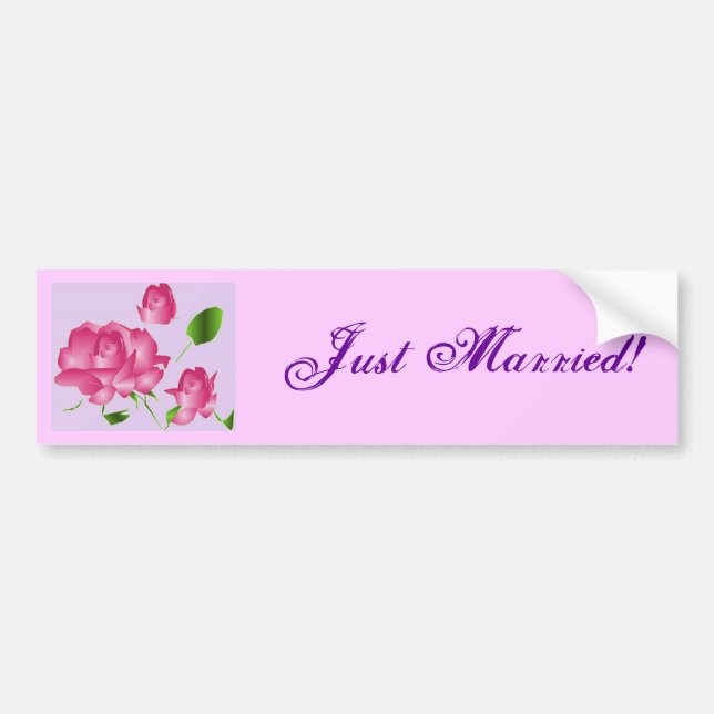"Just Married" Pink Lavender Rose Autoaufkleber (Vorne)