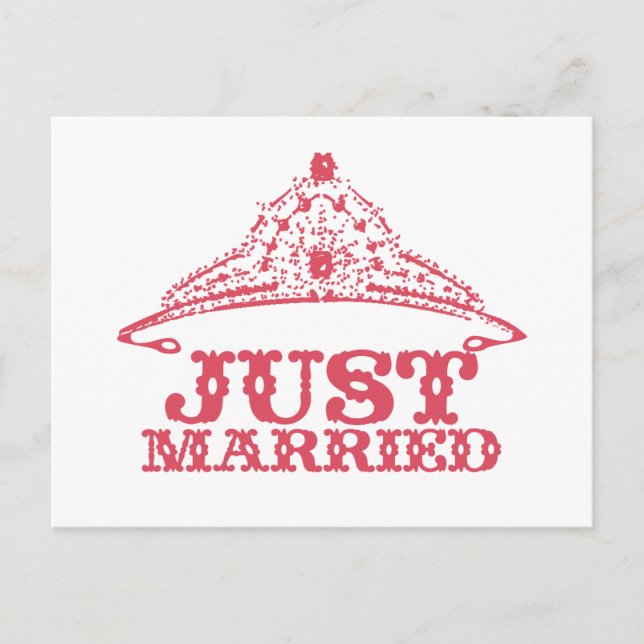 Just Married Princess Bride Tiara Weddings Ankündigungspostkarte (Vorderseite)