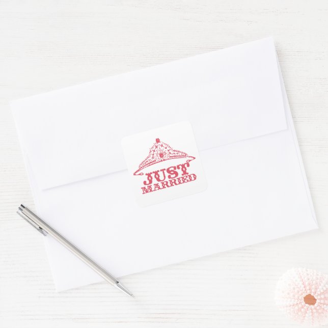 Just Married Princess Bride Tiara Weddings Quadratischer Aufkleber (Umschlag)