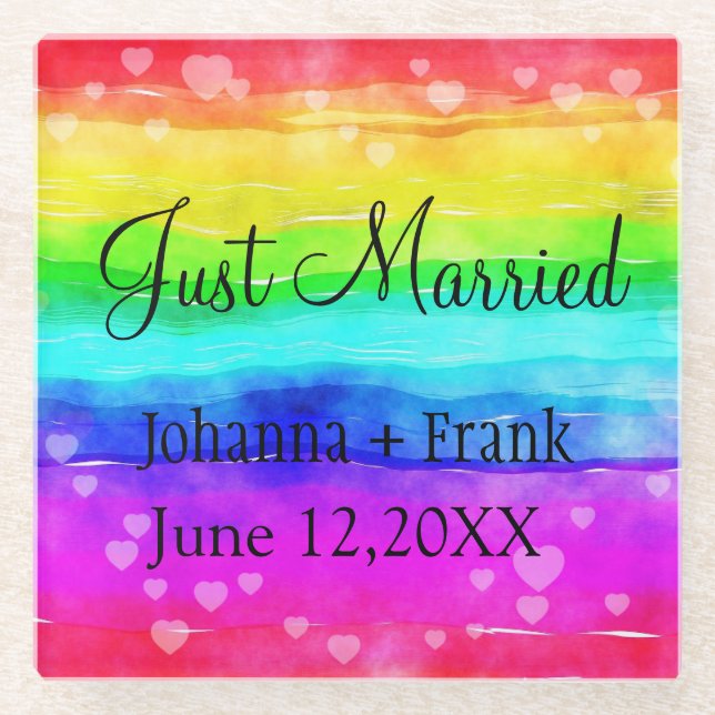 Just Married Rainbow Glasuntersetzer (Vorderseite)