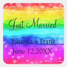 Just Married Rainbow Quadratischer Aufkleber